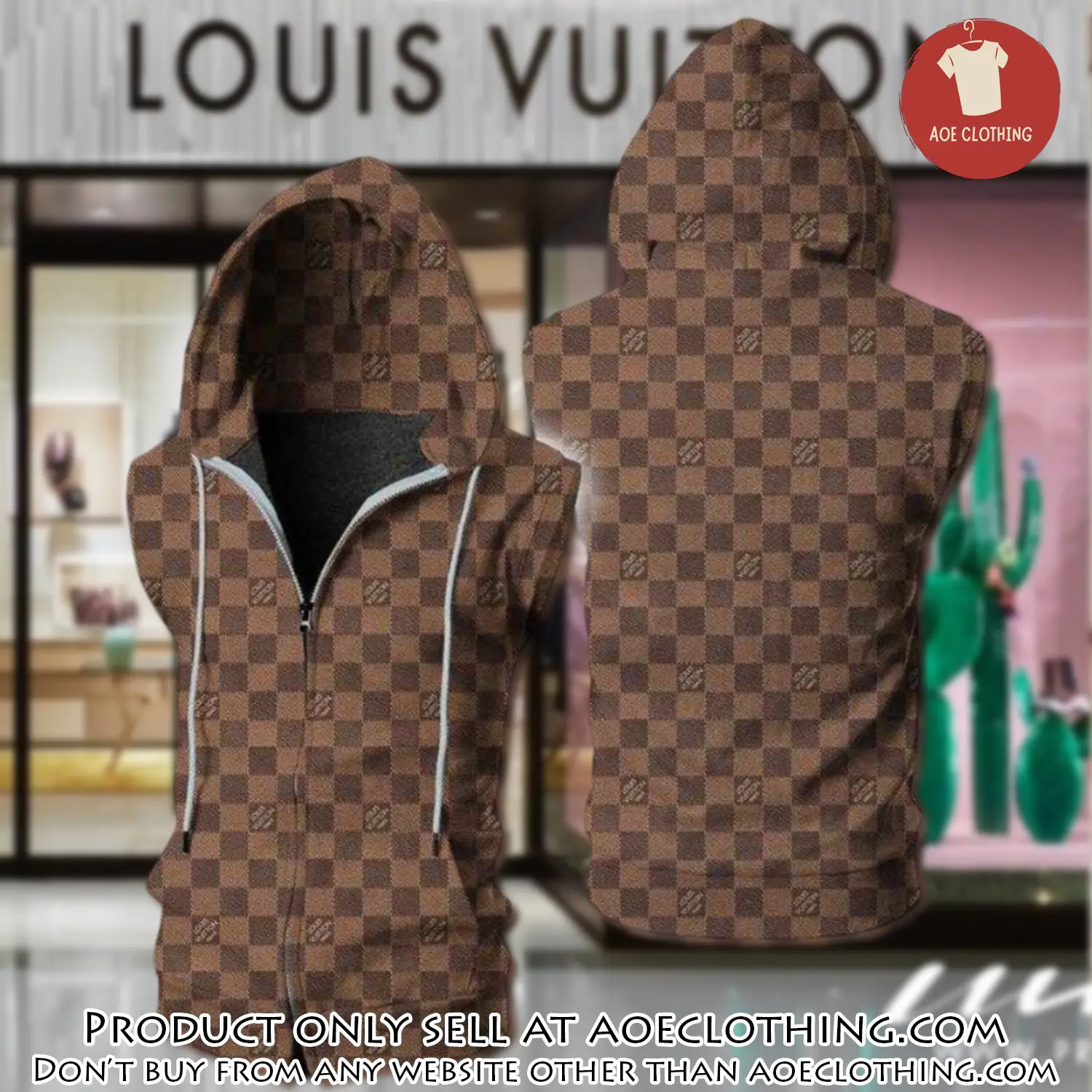 Louis vuitton brown unisex sleeveless zip up hoodie luxury for men women szh012 aoe1950481